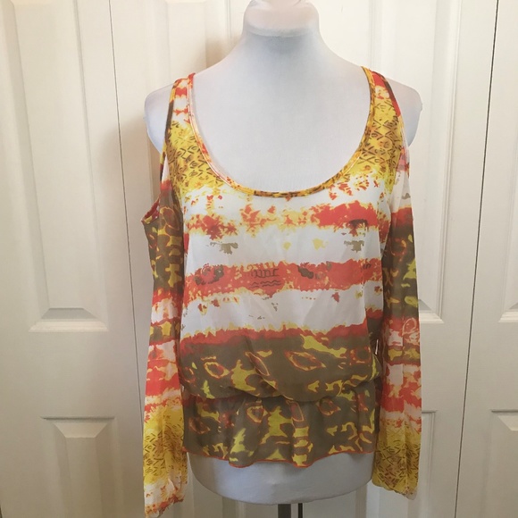 Cold Shoulder Split Open Back Blouse sz M - Picture 4 of 6